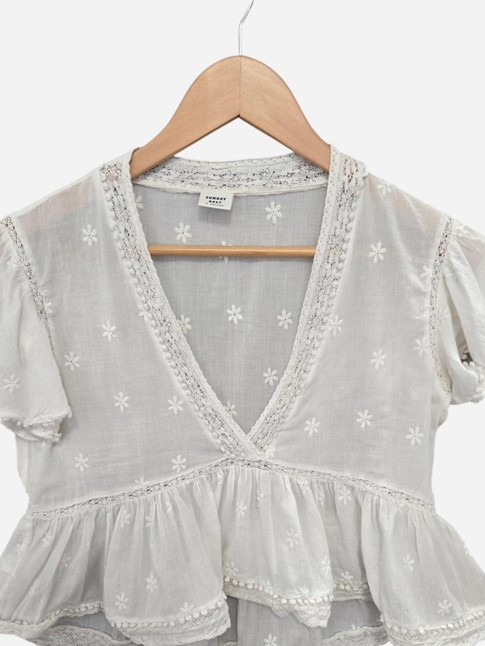 Sunday Best White Lace-Trim Top Size S